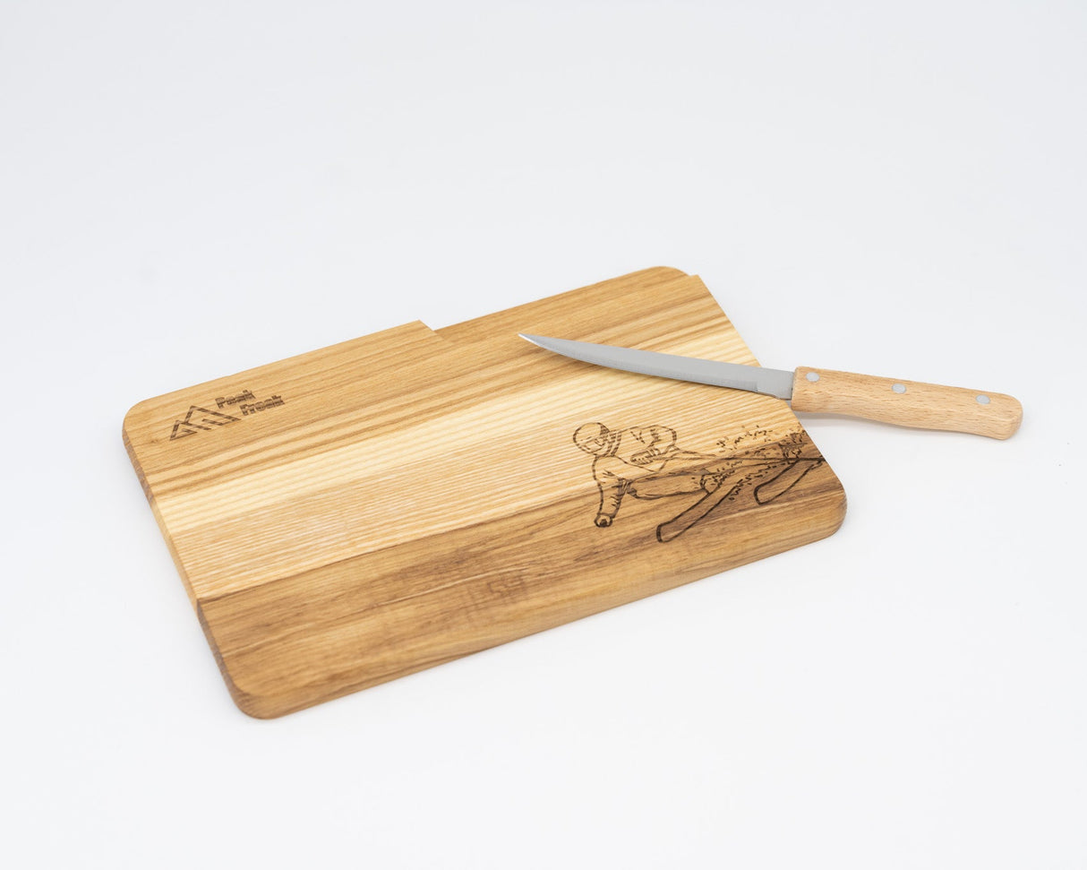 Schneidbrett Esche inkl. Messer - Skifahrer