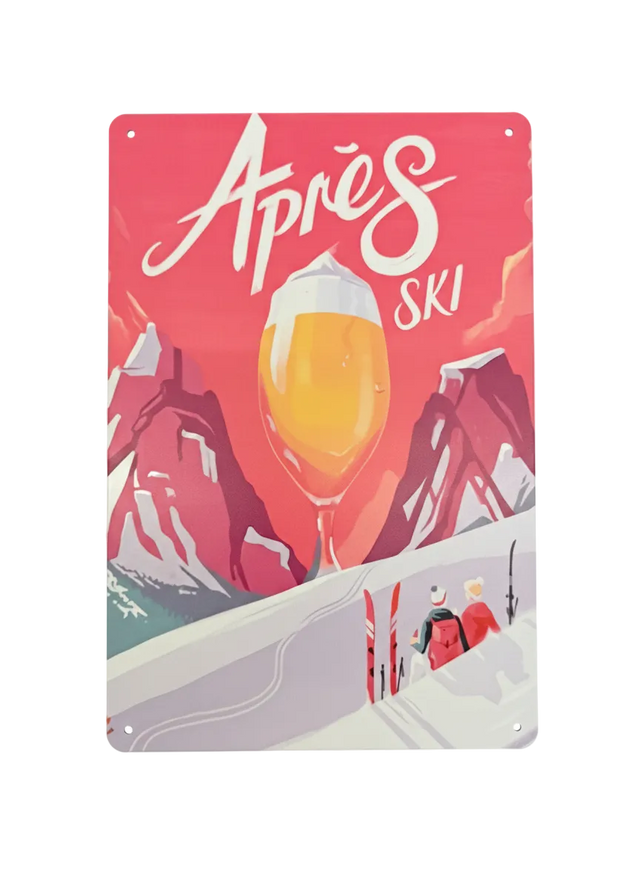 Retro Blechschild Winter Après Ski pink