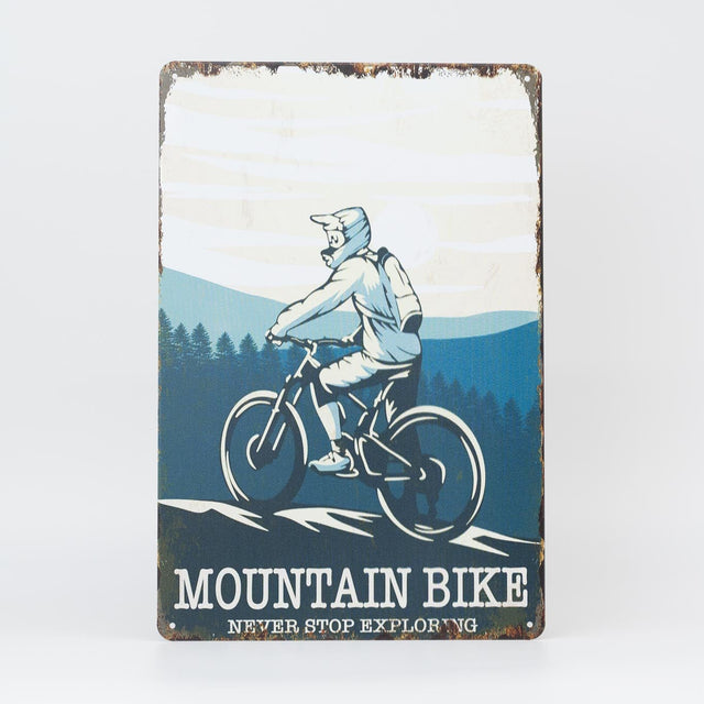 Retro Blechschild Biker mountain bike blue