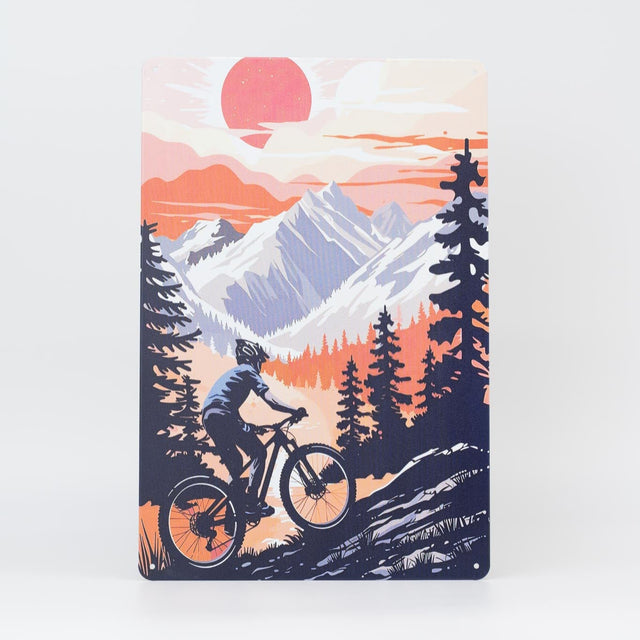 Retro Blechschild Biker mountain bike up sun