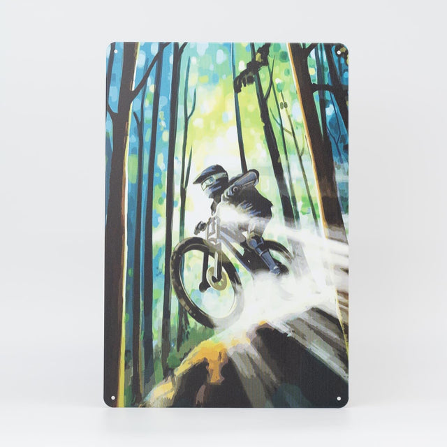 Retro Blechschild Biker downhill forest