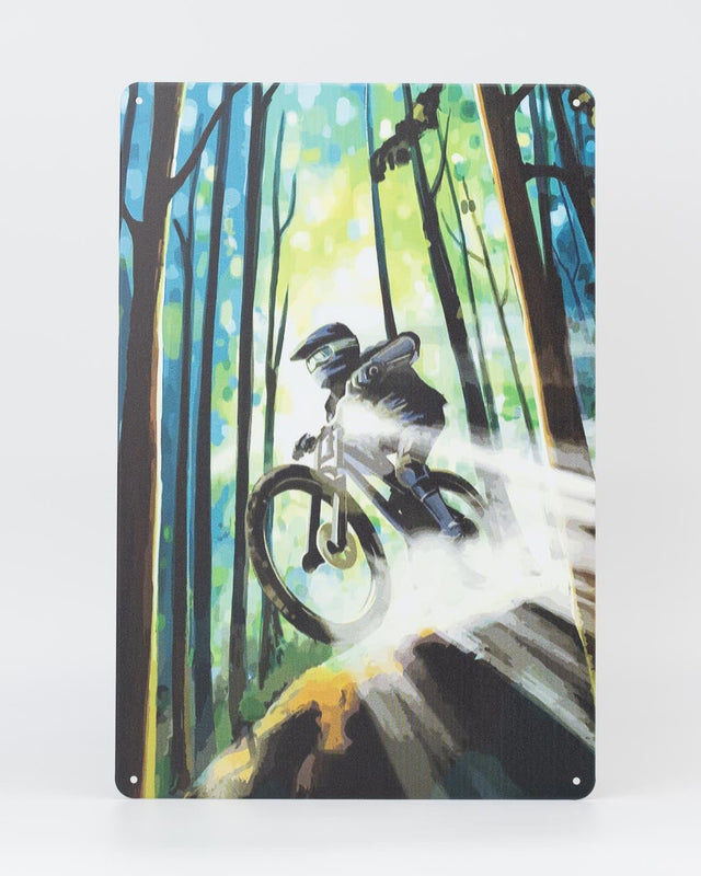 Retro Blechschild Biker downhill forest