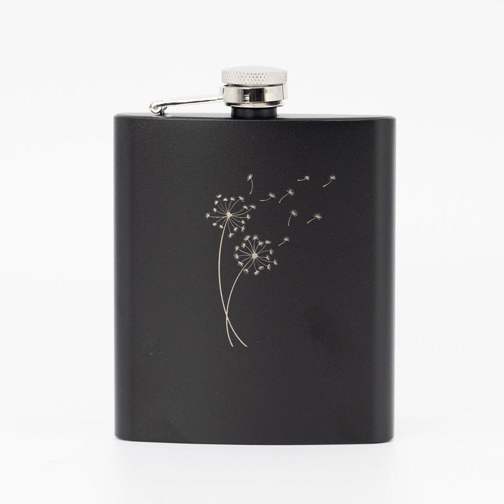 Flachmann schwarz matt Gravur Blumen