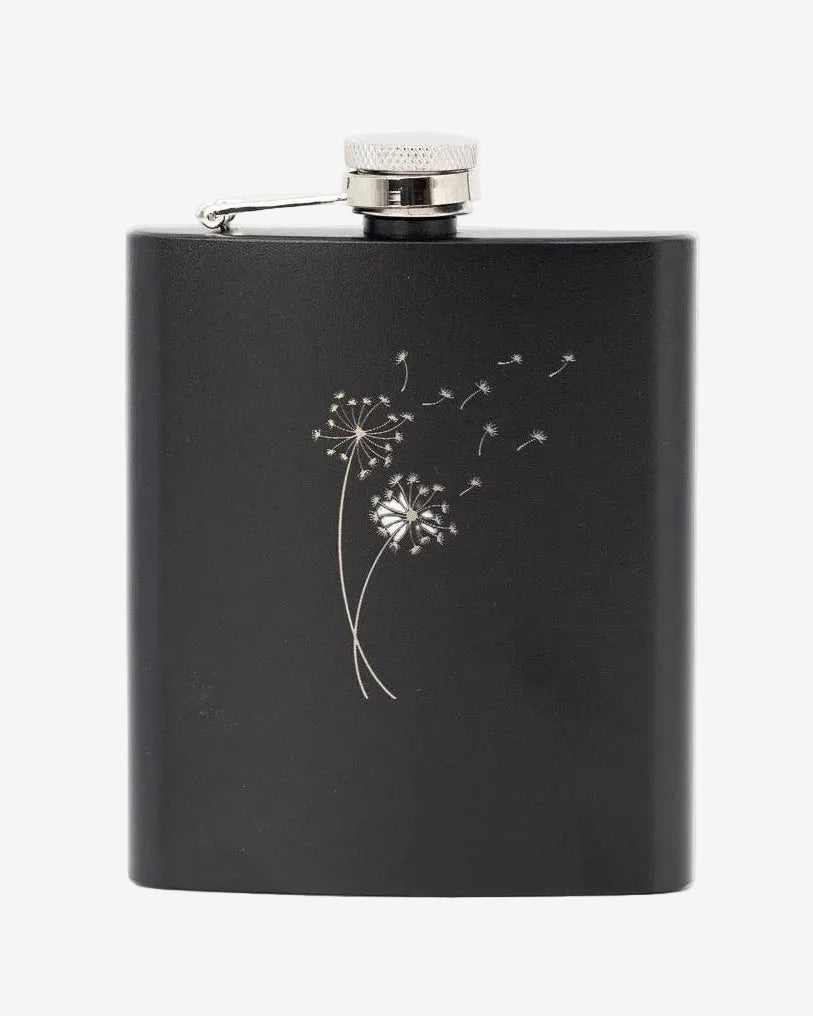 Flachmann schwarz matt Gravur Blumen