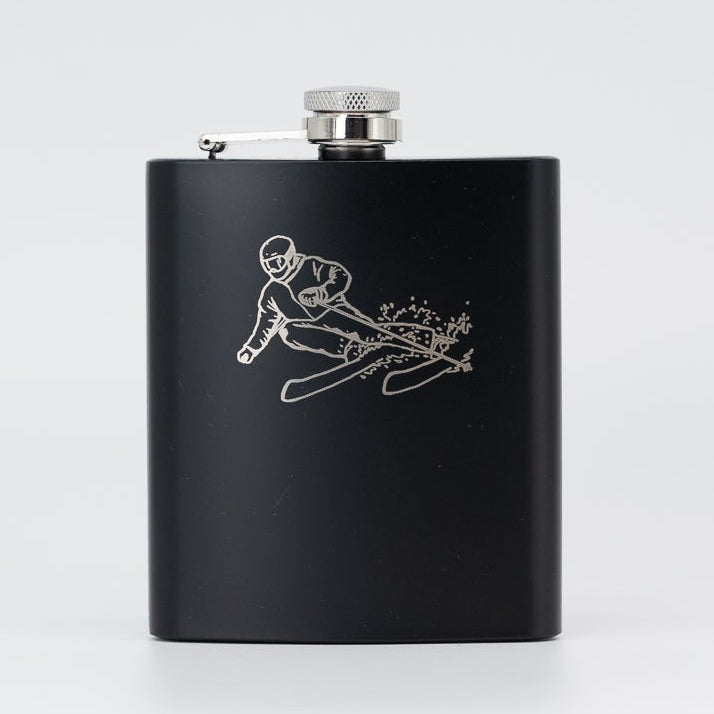 Flachmann schwarz - Skifahrer mit Namensgravur Ja