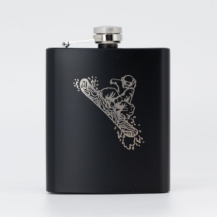 Flachmann schwarz - Snowboarder mit Namensgravur Ja