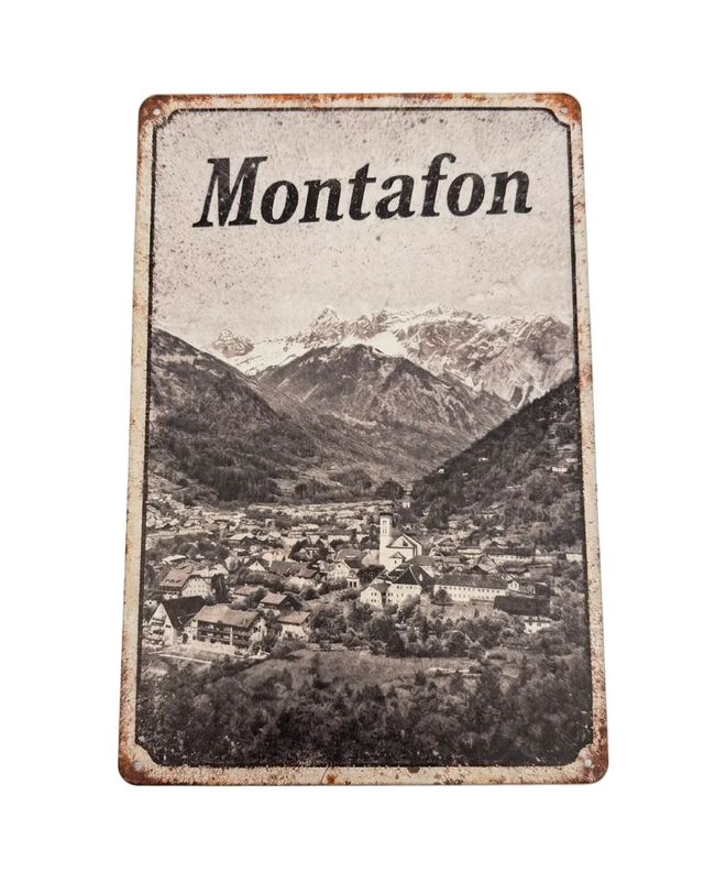 Retro Blechschild Heimat Montafon - Schwarz weiß