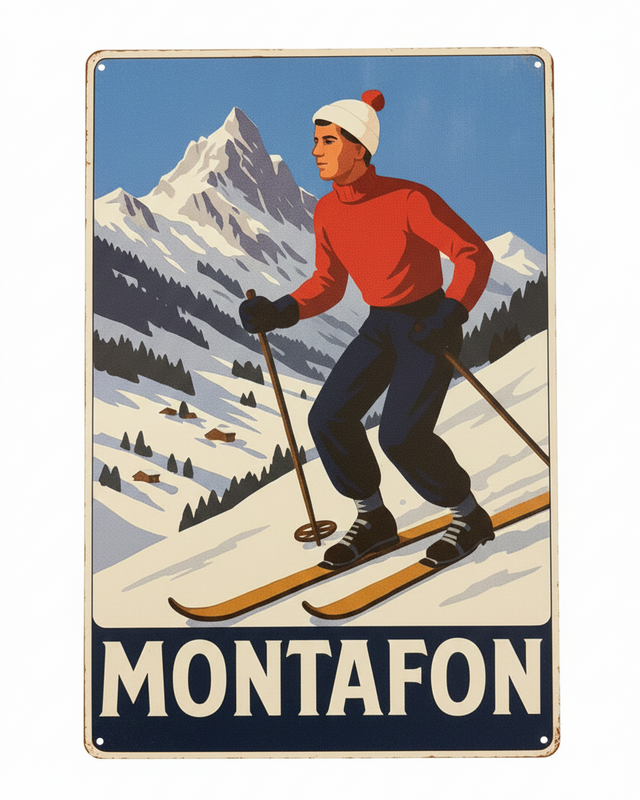 Retro Blechschild Heimat Montafon - Skifahrer