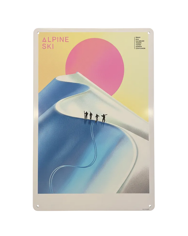 Retro Blechschild Winter Alpine Ski - pinker Mond