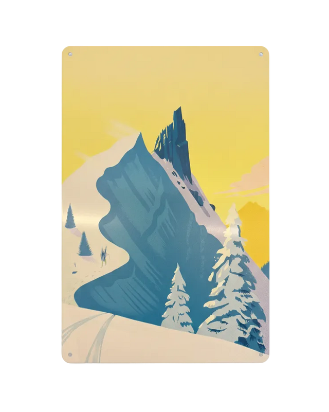 Retro Blechschild Winter Berge - gelber Himmel