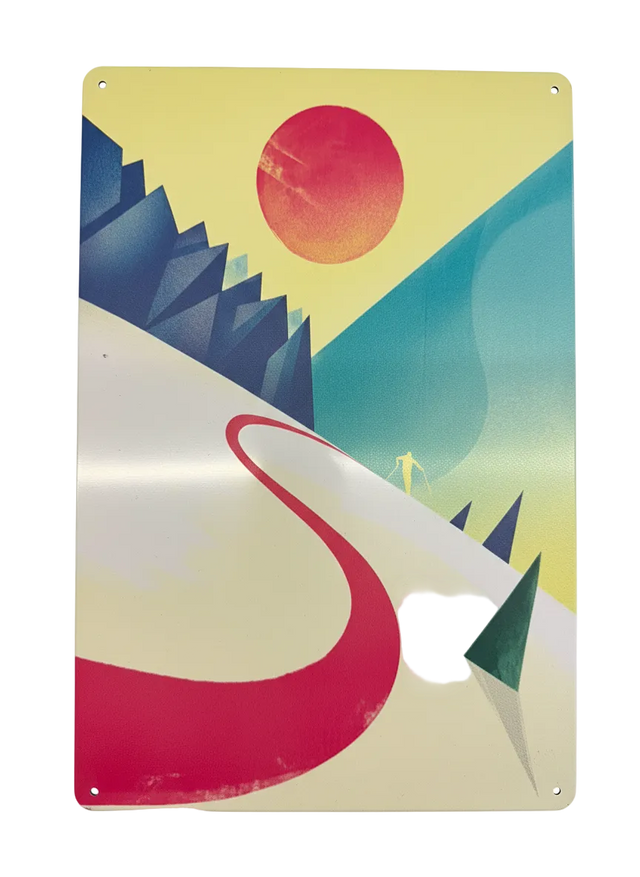 Retro Blechschild Winter Pinke Skispur