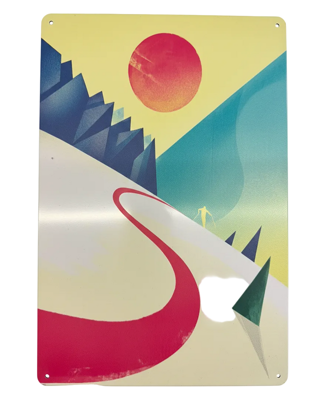 Retro Blechschild Winter Pinke Skispur