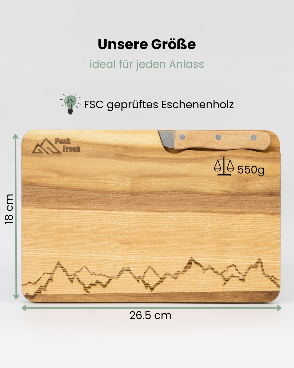Schneidbrett Esche inkl. Messer - Lindauer