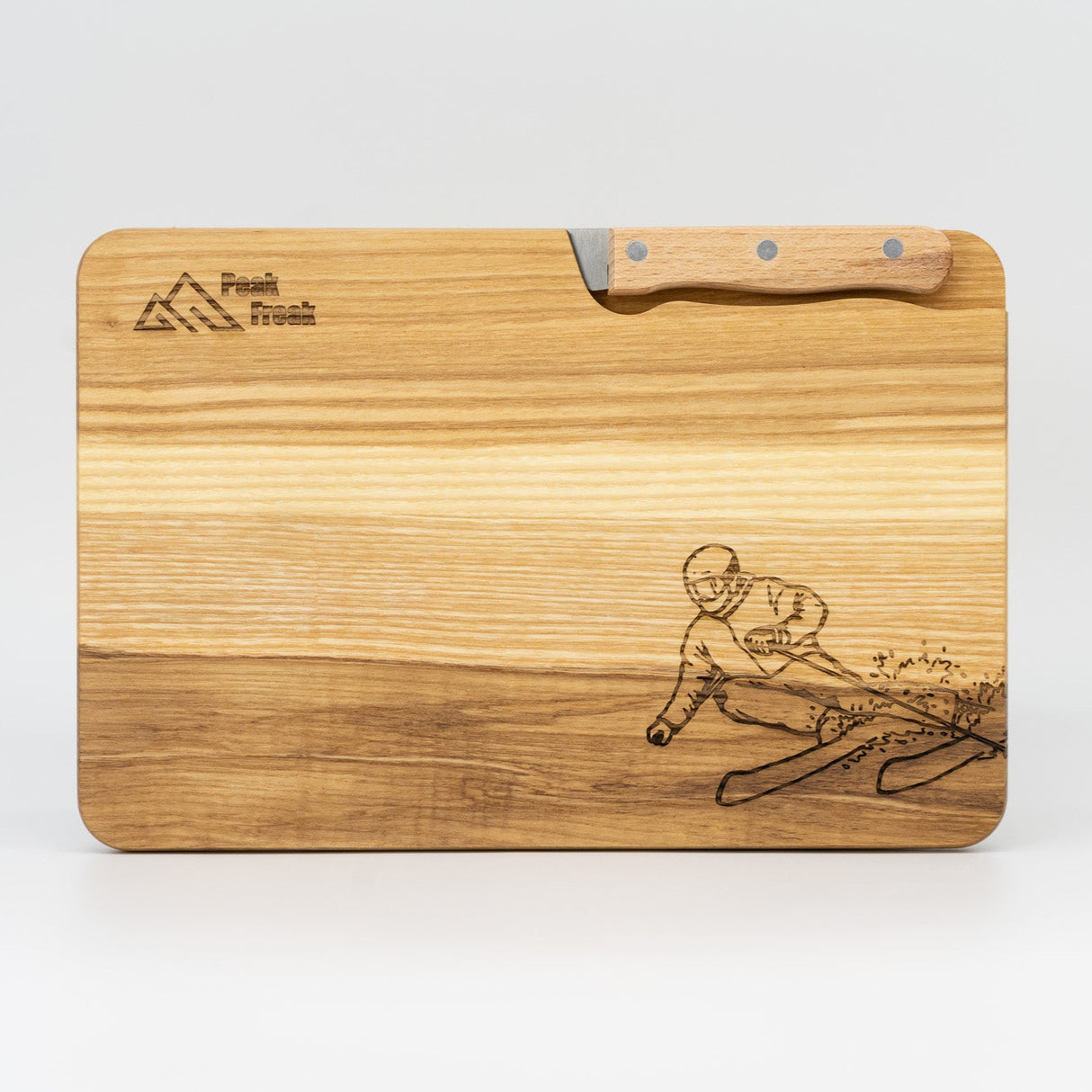 Schneidbrett Esche inkl. Messer - Skifahrer