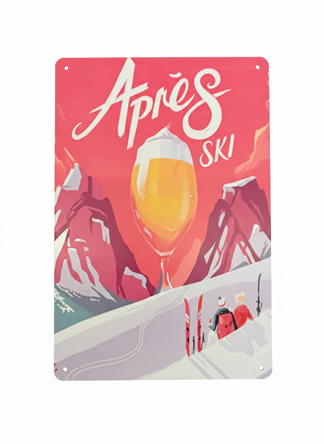 Retro Blechschild Winter Après Ski pink