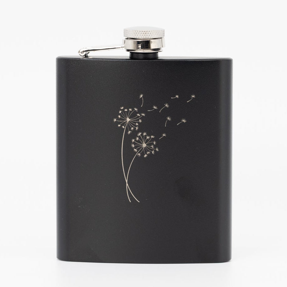 Flachmann schwarz - Blumen mit Namensgravur Ja