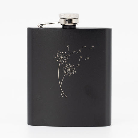 Flachmann schwarz - Blumen mit Namensgravur Ja