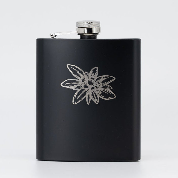 Flachmann Schwarz - Edelweiss mit Namensgravur Ja