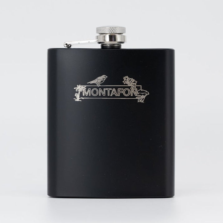 Flachmann schwarz - Montafon Spirit mit Namensgravur Ja