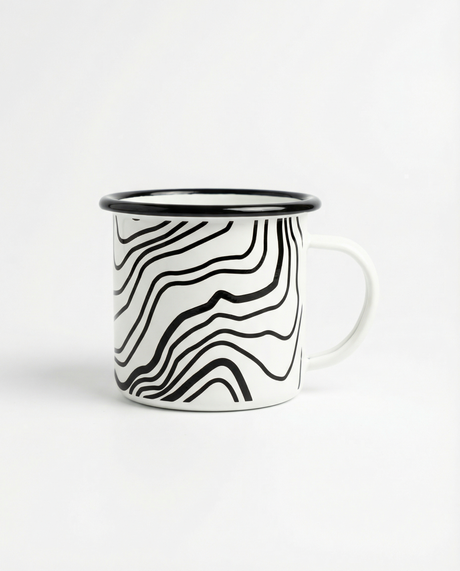 Emaille Tassen Höhenlinien weiß