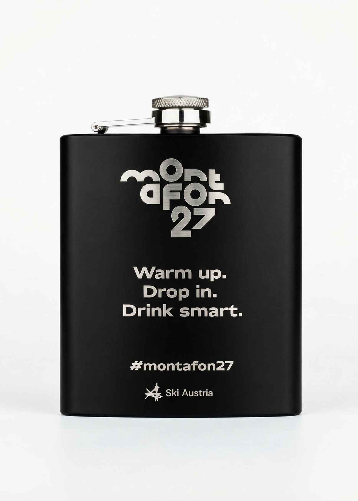 Flachmann schwarz matt Gravur Warm Up