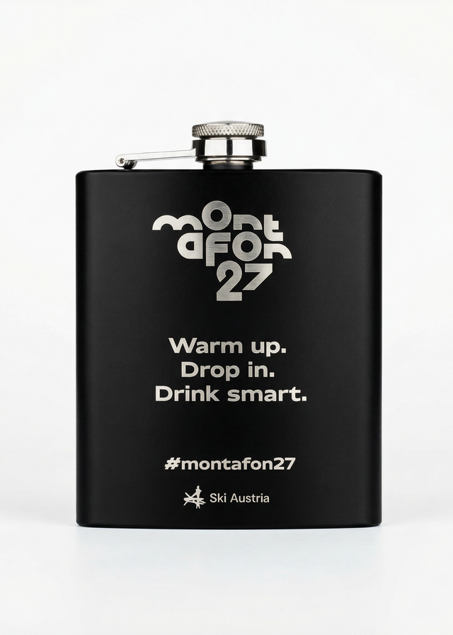 Flachmann schwarz matt Gravur Warm Up