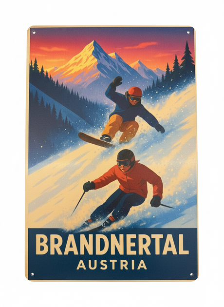 Retro Blechschild Heimat Brandnertal Austria - Ski-&Snowboarder