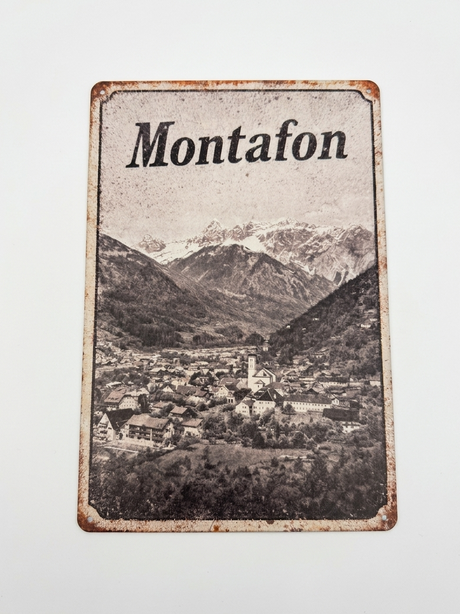 Retro Blechschild Heimat Montafon - Schwarz weiß