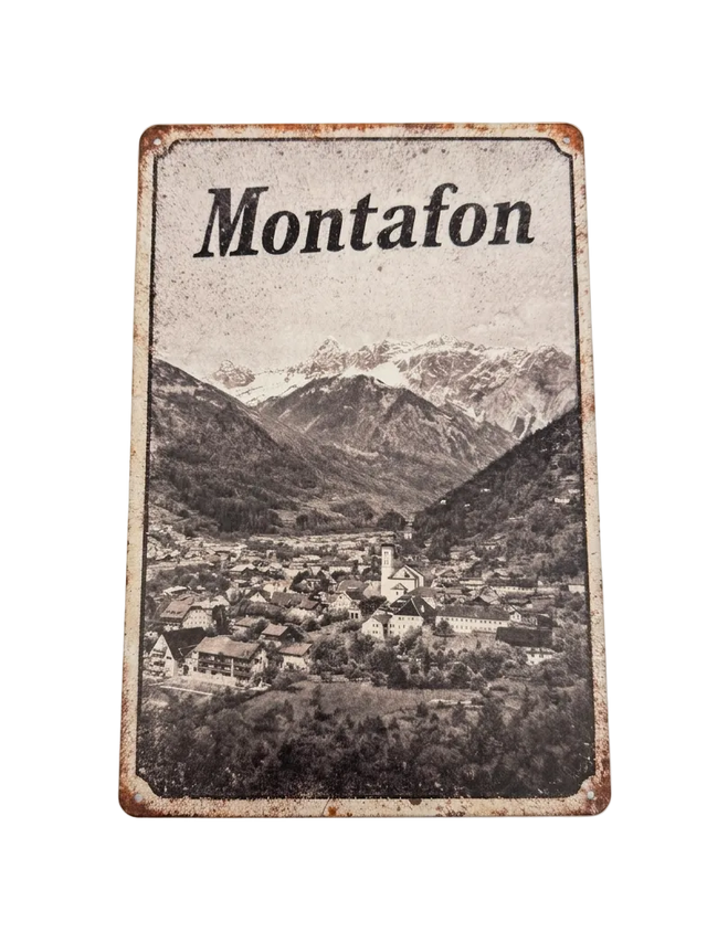 Retro Blechschild Heimat Montafon - Schwarz weiß