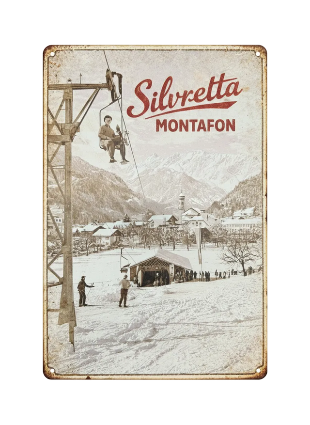 Retro Blechschild Heimat Silvretta Montafon - old Sessellift