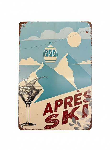 Retro Blechschild Winter Après Ski blau