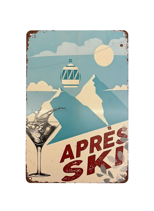 Retro Blechschild Winter Après Ski blau