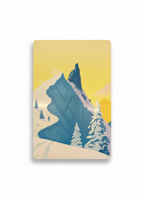 Retro Blechschild Winter Berge - gelber Himmel