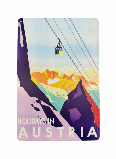 Retro Blechschild Winter Holidays in Austria - Berge