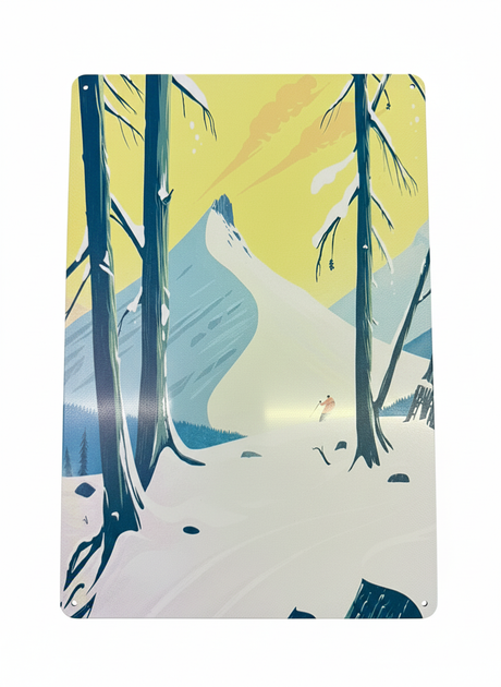 Retro Blechschild Winter Landschaft - gelber Himmel