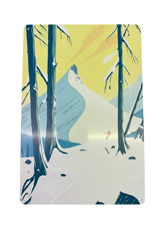 Retro Blechschild Winter Landschaft - gelber Himmel
