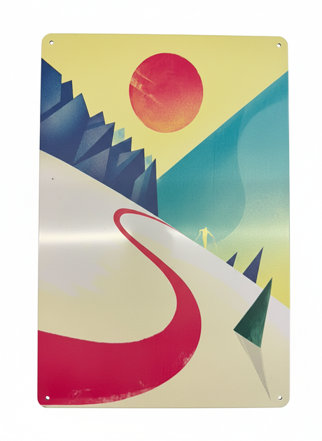 Retro Blechschild Winter Pinke Skispur
