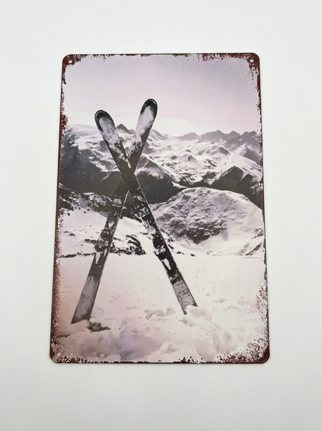 Retro Blechschild Winter Ski - schwarz weiß
