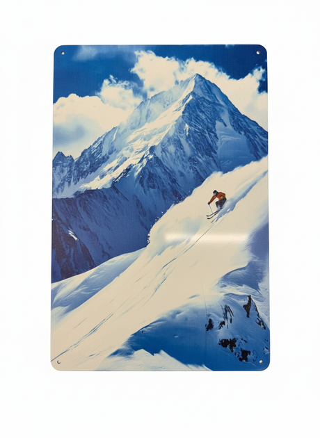 Retro Blechschild Winter Skifahrer - Berglandschaft