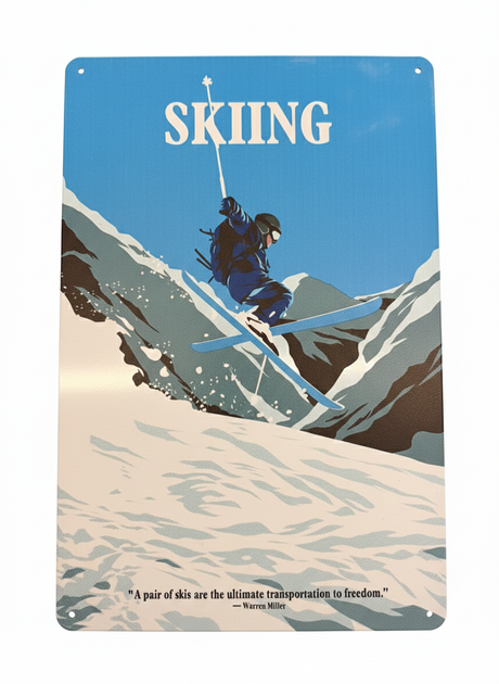 Retro Blechschild Winter Skiing