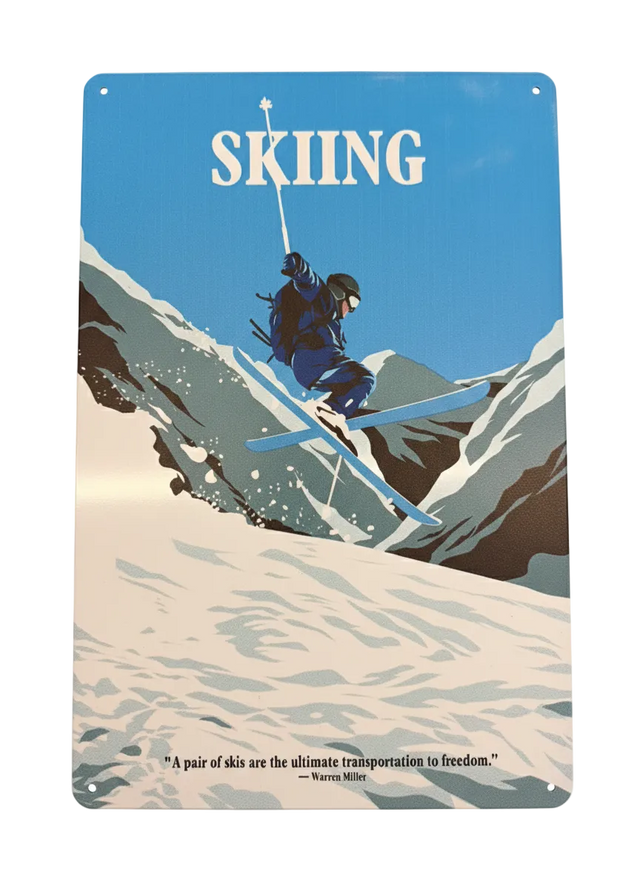 Retro Blechschild Winter Skiing