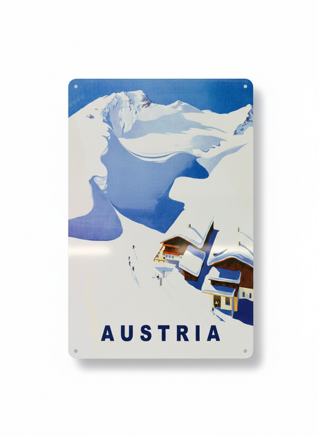 Retro Blechschild Winter Verschneite Häuser