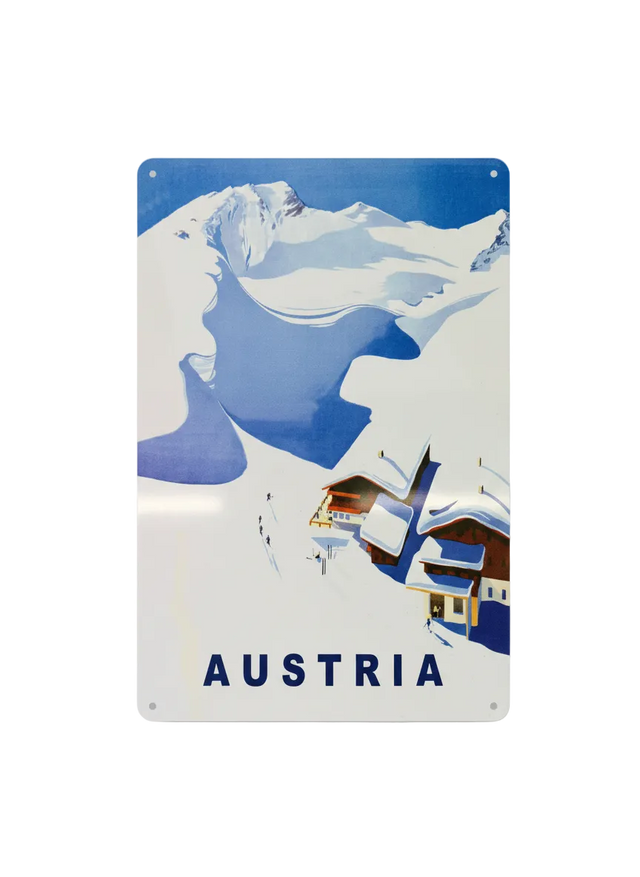 Retro Blechschild Winter Verschneite Häuser