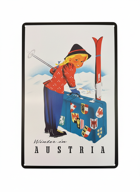 Retro Blechschild Winter Winter in Austria - Mädchen